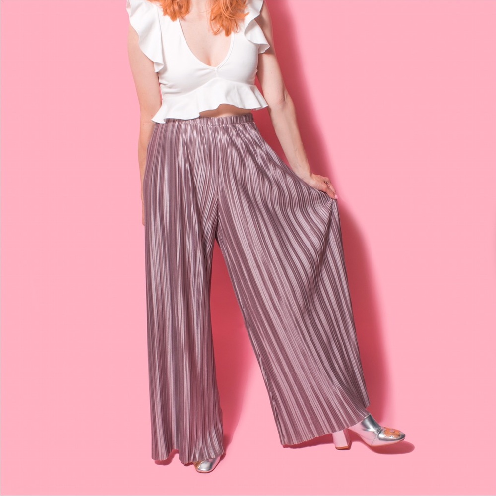Metallic lilac purple wide leg pants